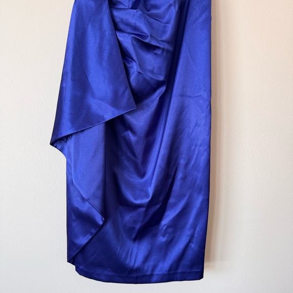 Eliza J Blue Satin Off-the-Shoulder Cocktail Dress Sz 2 | Knee Length Evening - Picture 4 of 16